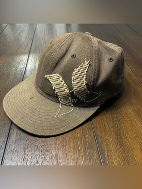 Vintage Hurley Y2K Brown Houndstooth Logo Flexfit Hat Cap M/L Yupoong Fitted